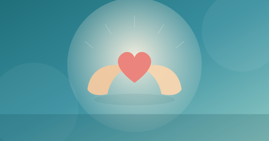 Cupped hands holding a heart, symbolising mental health first aid and support after disaster